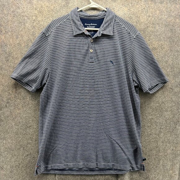 Tommy Bahama Polo Shirt Mens XXL Blue Preppy Striped Island Zone Extra Large - Picture 1 of 10